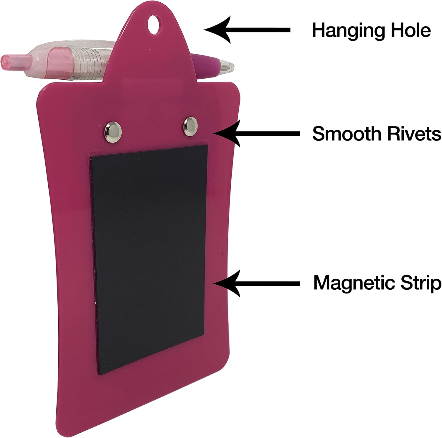 Clipco Mini Clipboard with Magnetic Back Includes Paper Pad and Pen (2-Pack) (Pink)