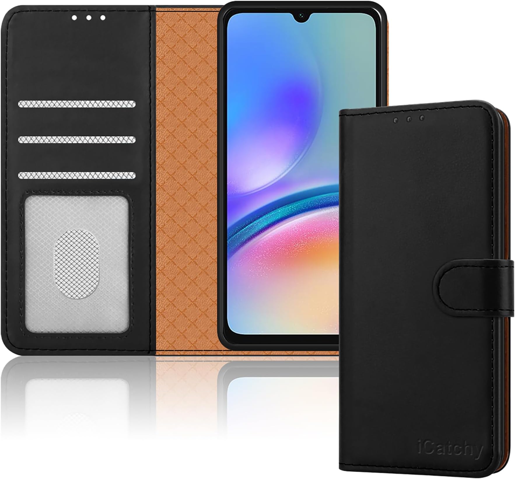 iCatchy for Samsung Galaxy A05S Case Leather Wallet Book Flip Folio Stand View Magnetic Protect RFID Blocking Cover Compatible with Samsung A05s Phone (Black)