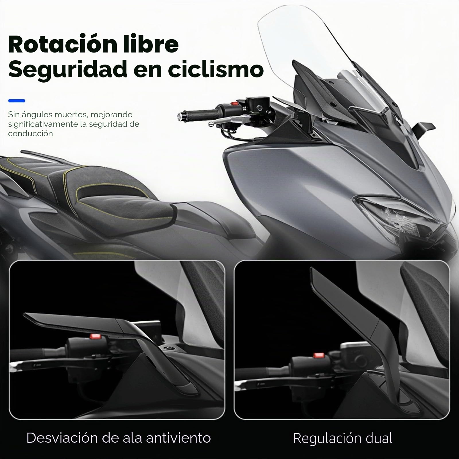 Adecuado para YAMAHA T MAX 560 2020 2021 T-Max 500 2004-2012 T-MAX 530 2012-2019 Espejos retrovisores de motocicleta Espejos laterales giratorios, Espejos de manillar de motocicleta delanteros