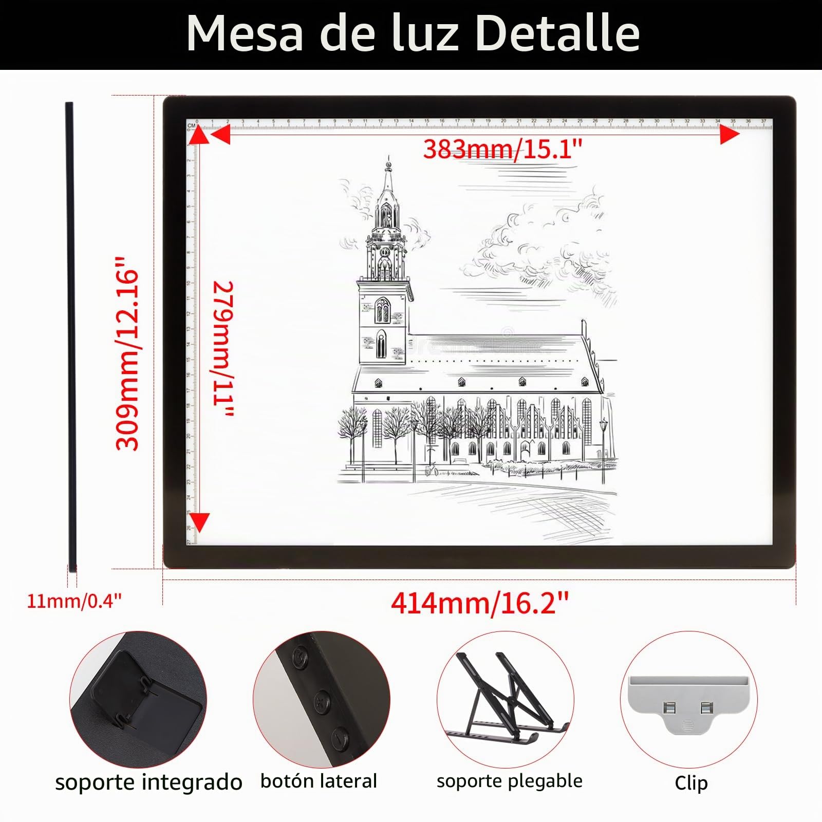 iVAOOZE Mesa luminosa A3 con soporte/clips, batería de 3000 mAh, almohadilla de luz recargable, 3 colores regulables y 6 niveles de brillo para dibujo, pintura de diamantes, bocetos, tatuajes, diseño