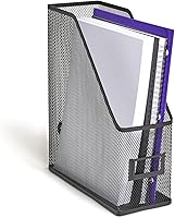 TRU RED Black Metal Magazine File Holder - Top-Loading Desk Organizer with Handle, Holds 1000 Sheets