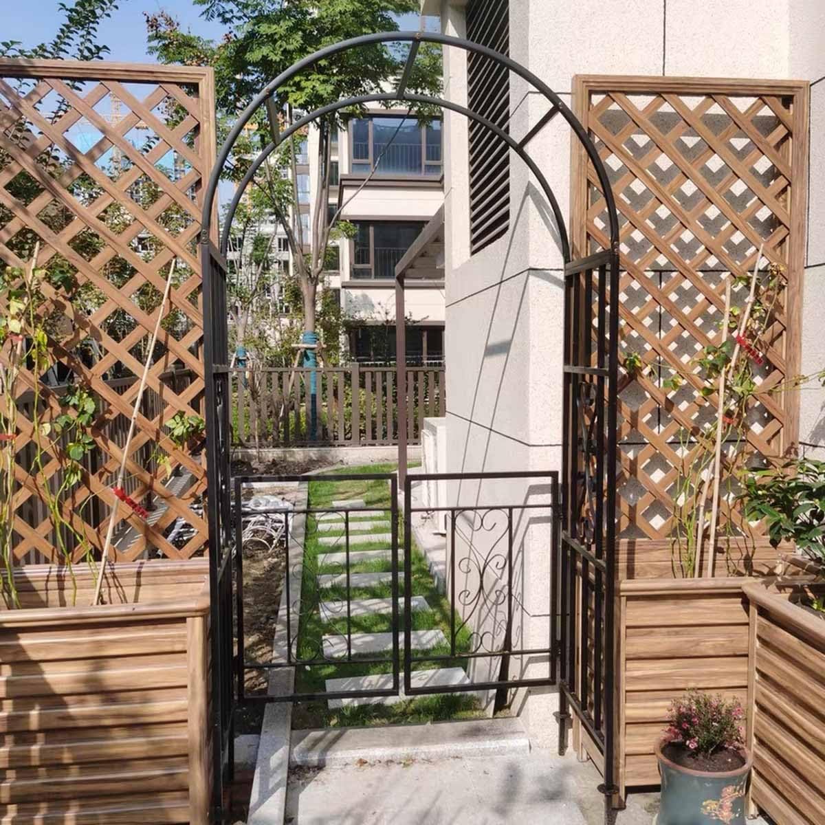 Arco da Giardino Esterno Arco per Rose Rampicanti Metallo Archi per Interni ed Esterni decorationi con Porta, Arco Sostegno da Pergolato