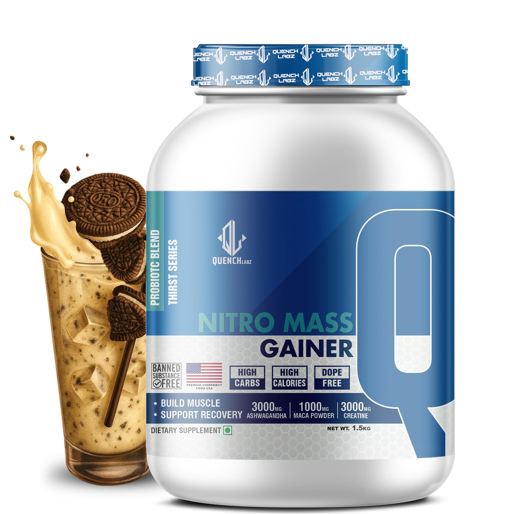 QUENCHLABZ NITRO MASS GAINER 4.5KG Chocolate | 21g Protein, 3g Ashwagandha, 374 Calories | High-Calorie Protein Powder for Weight Gain & Muscle Growth | Creatine & Digestive Enzymes — Amazon image 14