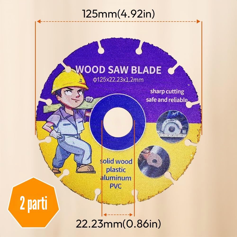 2 dischi da taglio da 125 mm, smerigliatrice angolare professionale in metallo duro, legno, compensato, gomma, plastica, per lavorazione del legno (125 mm, 2)