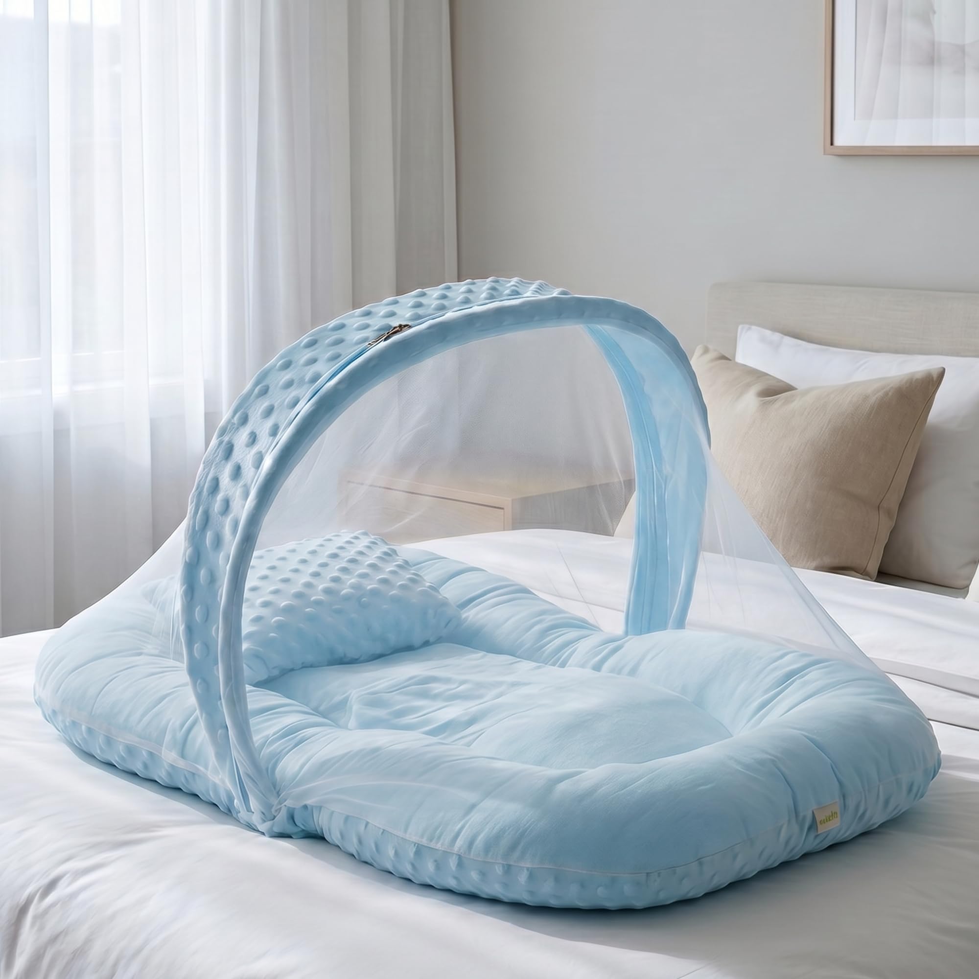 BAYBEE Baby Bedding Set for New Born with Mosquito Net, Portable Soft Carry Nest, Plush Bubble Finish, Premium Bed Mattress & Pillow, Travel Companion for Boys & Girls (Blue)-image-48