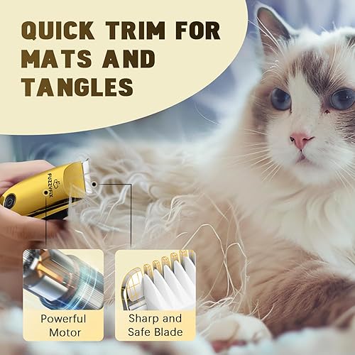 Miniatura 5 de Cortadora de pelo para gatos enmarañados, kit de recortadora de pelo de bajo ruido para pelo largo, impermeable, portátil, recargable por USB,