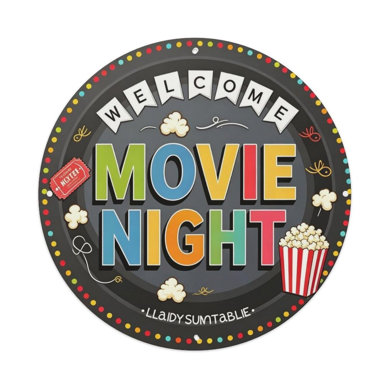 Movie Night Popcorn Metal Tin Sign Plaque