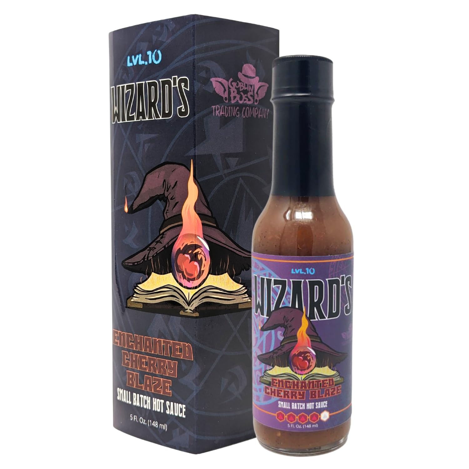 Goblin Boss Wizard's Enchanted Cherry Blaze Hot Sauce | All Natural Ingredients | Habanero, Cherry, Cinnamon, Apple | 5 Fl Oz.