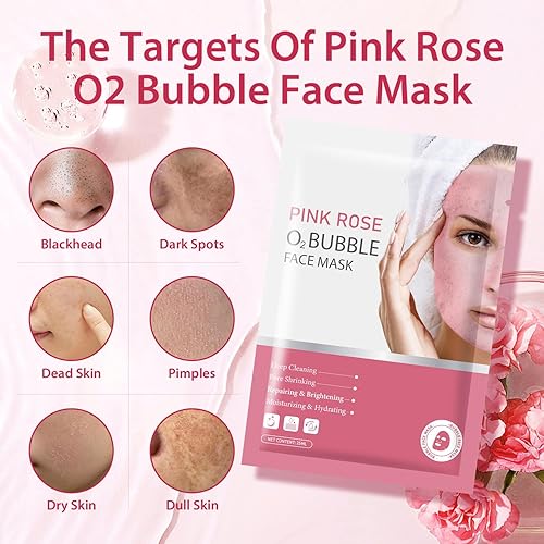 Miniatura 3 de Paquete de 10 mascarillas faciales de burbujas rosa O2 para el cuidado de la piel, regalos de spa para mujeres, máscara facial limpiadora de espuma
