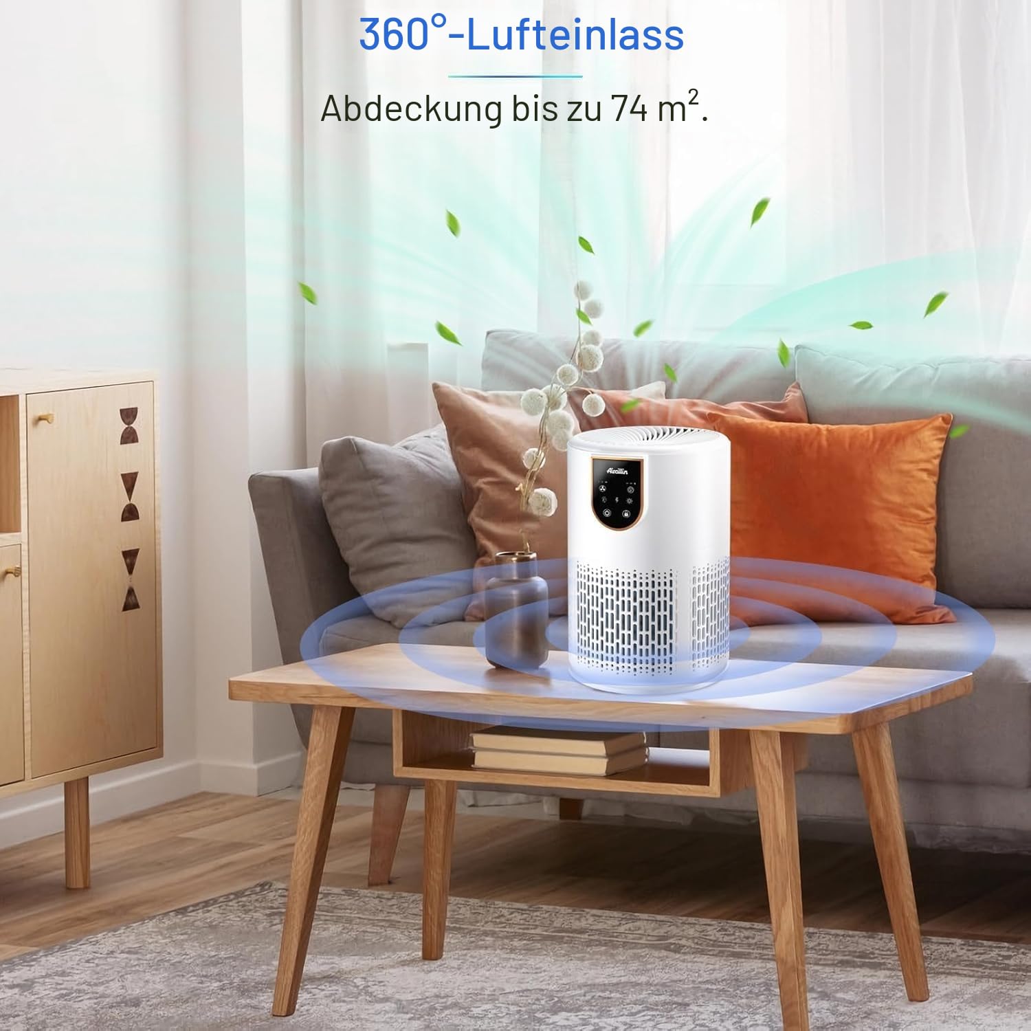 Aircillin Luftreiniger Allergiker, Luftreiniger mit 5 stufig H13 HEPA Filter, Reinigt 45 m², 12W Energieverbrauch, HEPA Luftfilter gegen 99 prozent von Staub Pollen Tierhaare & Gerüche,25dB (AP0801)