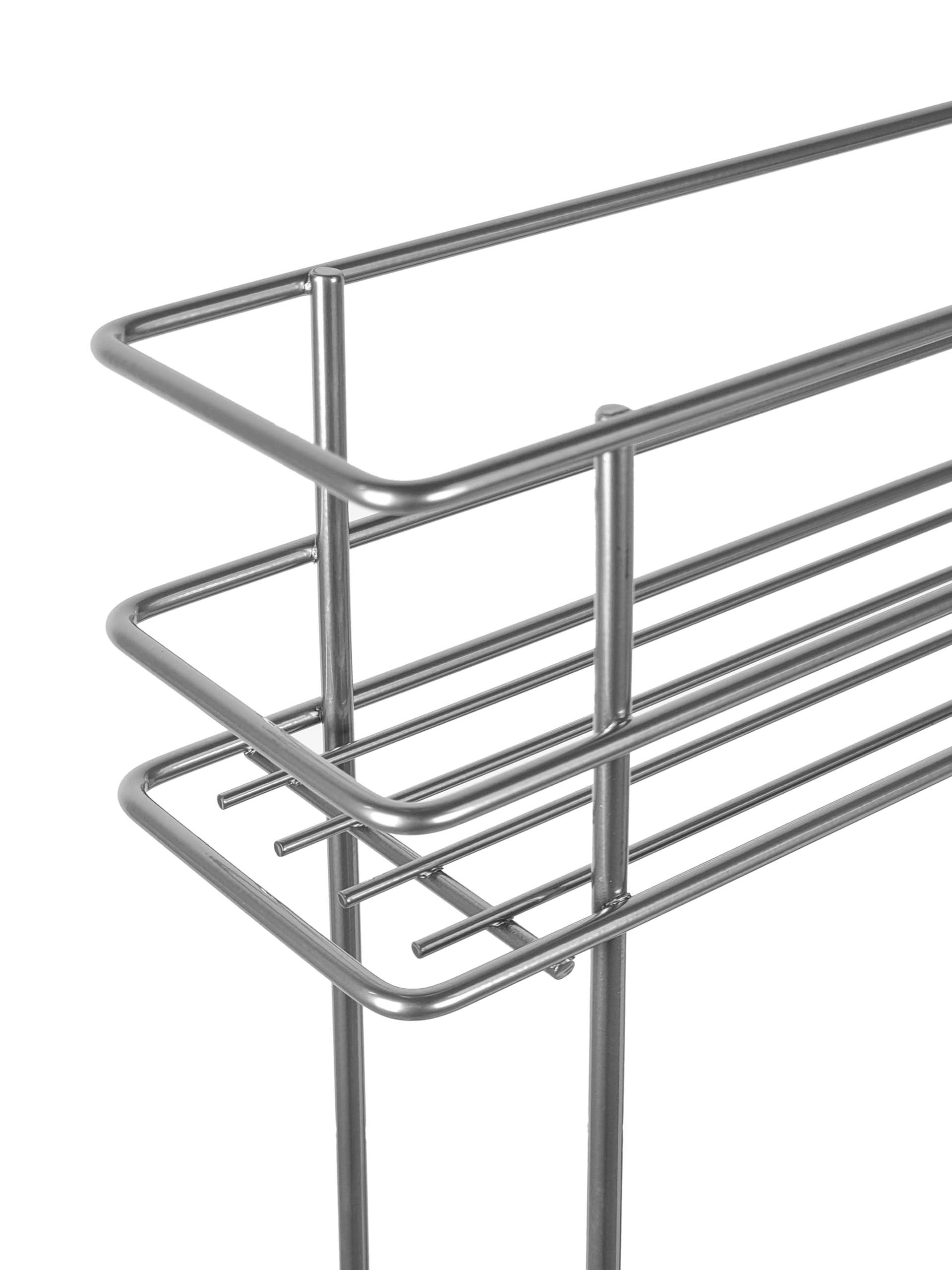 STOLMET Rangement De Cuisine Panier Coulissant À Deux Niveaux Avec Fermeture Amortie 15 cm (Largeur du Panier : 10 cm) Argent 48 x 54 x 10 cm