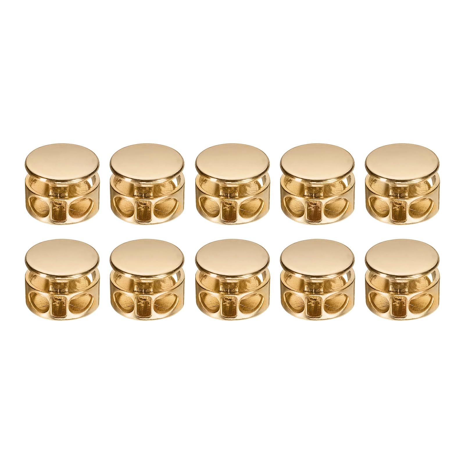 Unifizz 10 Pcs Double Hole Cord Locks, Round Metal Spring Toggle Stoppers for Drawstring, Shoelaces, Hoodie Strings, Coat Cords, Bags and Sewing Crafts, Light Gold