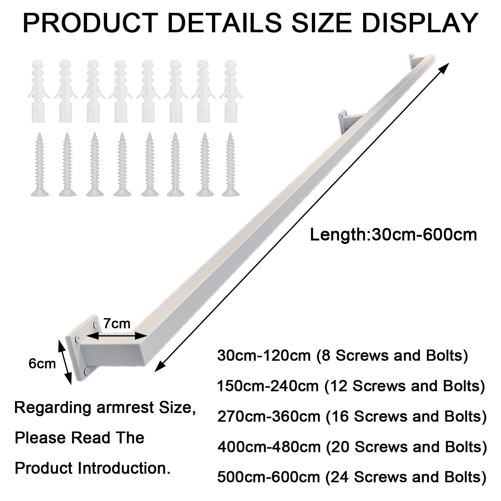 180cm Weiß Treppenrohr-Handlauf,Wand-zu-Wand-Haltegriff für ältere Kinder, Weiß Schmiedeeisen-Handlauf,Antirutsch-Treppenhandlauf - für den Innen- und Außenbe