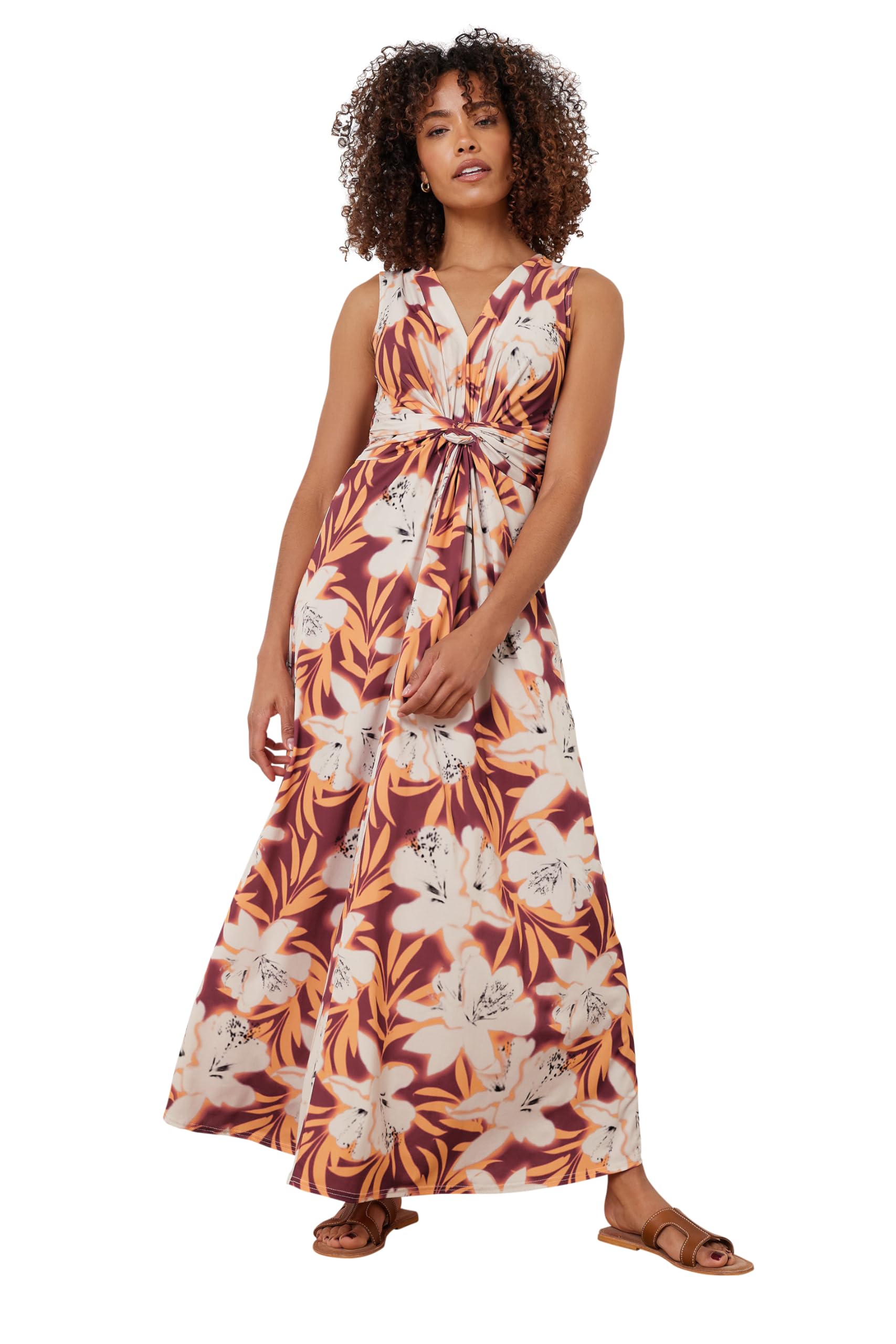 M&Co Women's Maxi Dress - Tropical Print - Sleeveless - Orange - Size 14