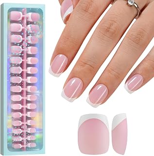 Vansiho French Gel Nail Tips, 150Pcs Short Round Soft Gel Nail Tips Pink, French Tips Press on Nails, Fake Nails for Nail Art DIY 15 Sizes