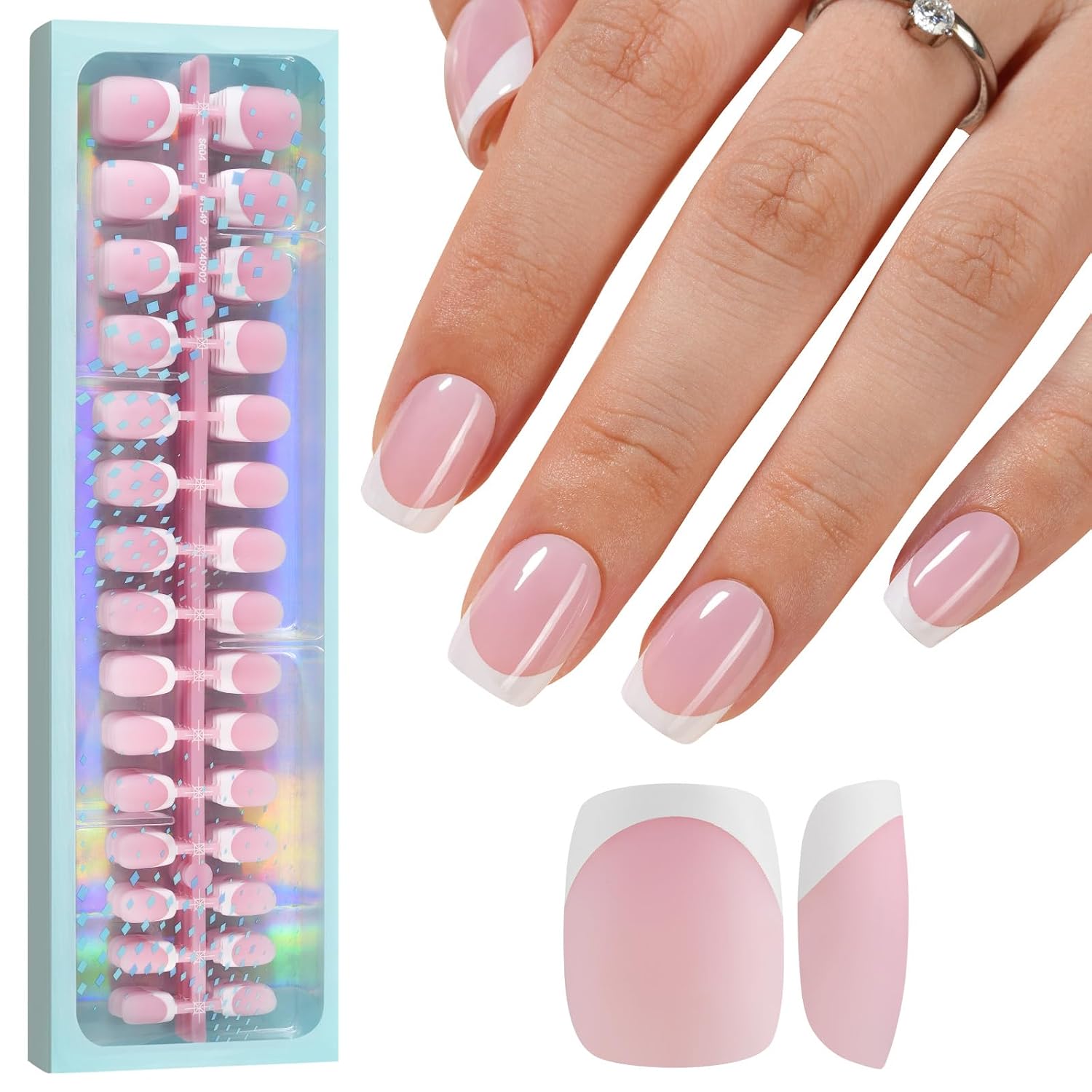 Vansiho Pink Deep French Gel Nail Kit - Short Squre French Tip Press on Nails Kit with Nail Gel, Top Coat for Gift Home DIY