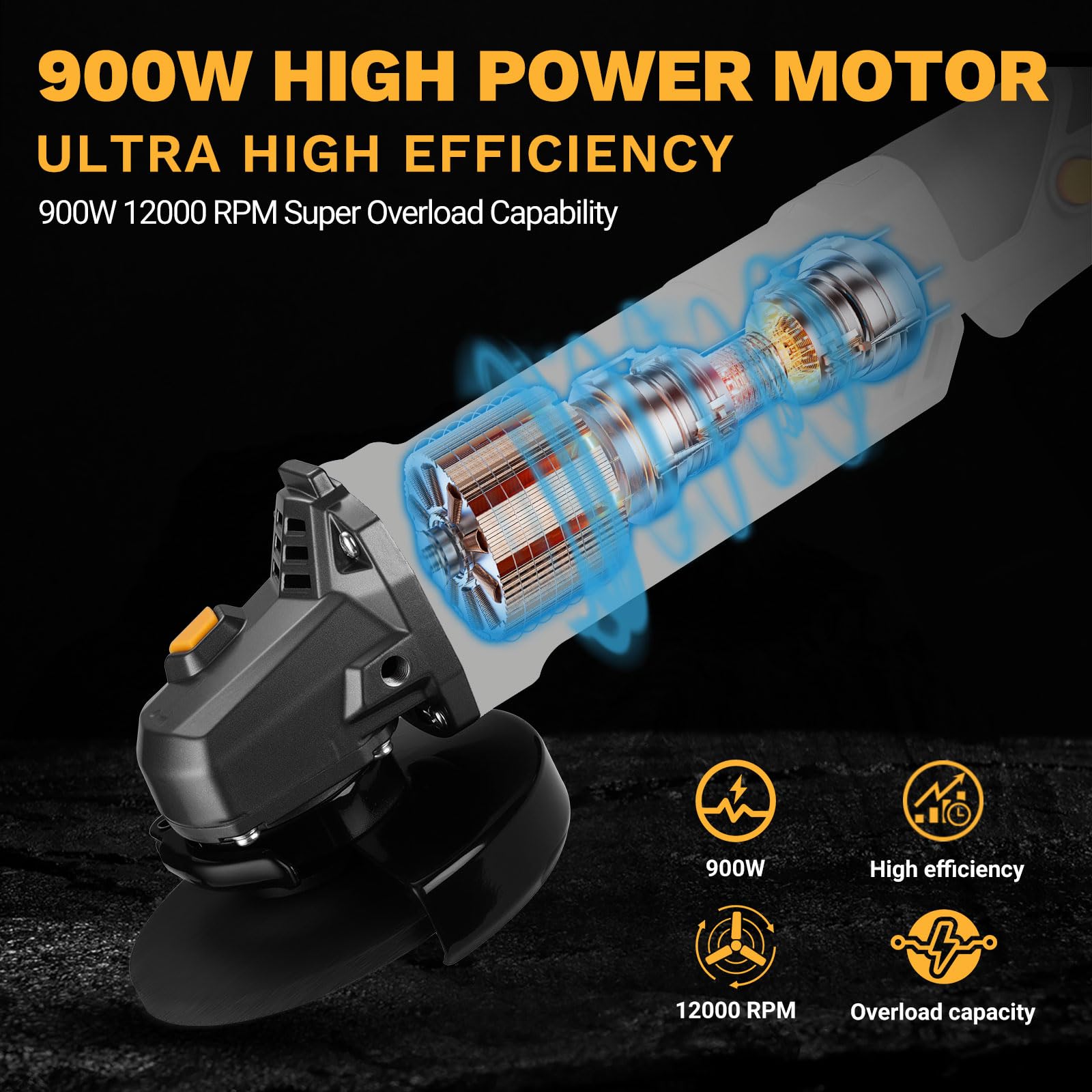 Smerigliatrice Angolare: DEKOPRO 125 mm 900W smerigliatrice angolare elettrica con cavo, moletta elettrica Velocità 12.000 RPM, per lucidatura e smerigliatura, manico lungo