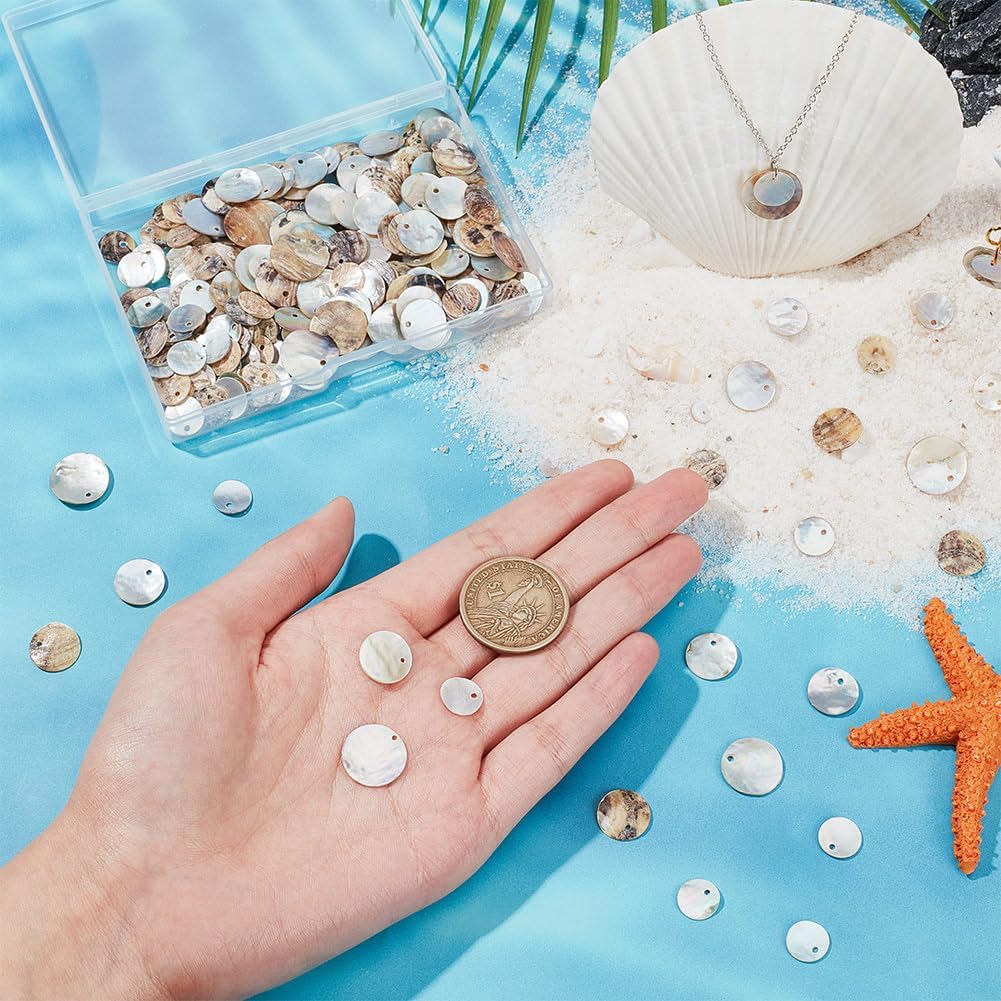 WEBEEDY 240 Pcs 3 Style Natural Shell Beads, Flat Round Mother of Pearl Beads with Hole Seashell Disc Coin Charm for DIY Earrings Necklaces Jewelry Making Accessories,10/12.5/15mm(0.4/0.5/0.6") - Image 4