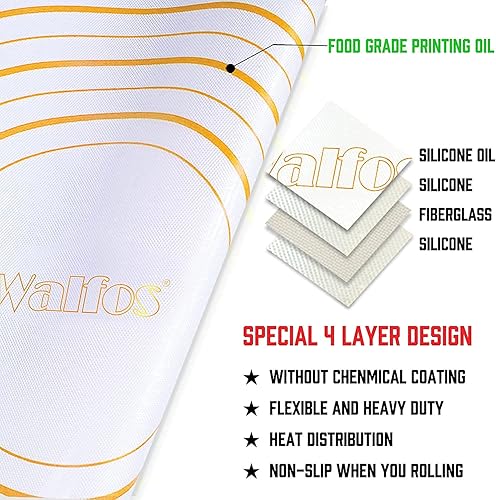 Miniatura 3 de Walfos - Tapete de silicona para repostería tapete antiadherente para hornear con medición tapete antideslizante para rodar masa galletas y hornear