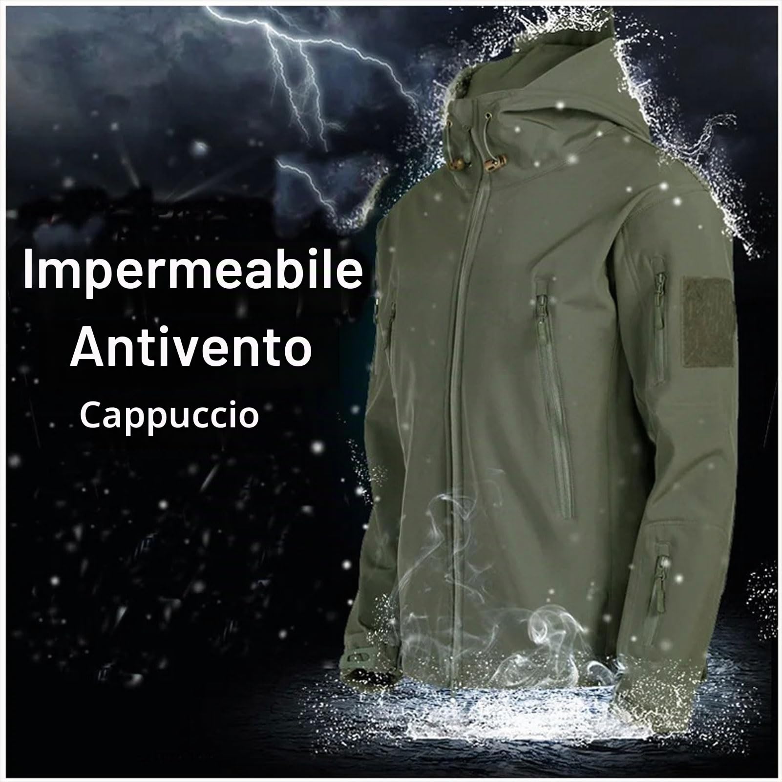 Tute da Pesca da Uomo con Pelle di squalo Invernale in Morbido Pile Spesso da Campeggio Set di tattiche Impermeabili per Allenamento-Army Green||M