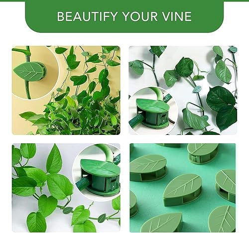 Miniatura 6 de 40 clips de pared para plantas trepadoras, con 48 calcomanías adhesivas de fijación para decoración de jardín en interiores y exteriores (hoja verde)
