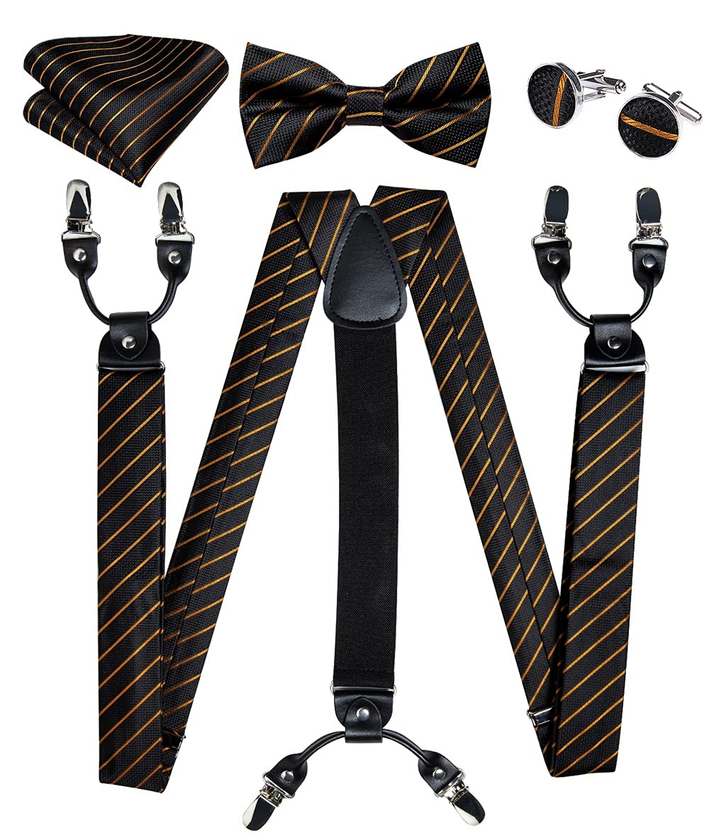 Tirantes elásticos de Seda para Hombre, con 6 Pinzas, para Bodas, Fiestas, Pajaritas y Pantalones (Color: Talla A, Ajustable) (Talla única)