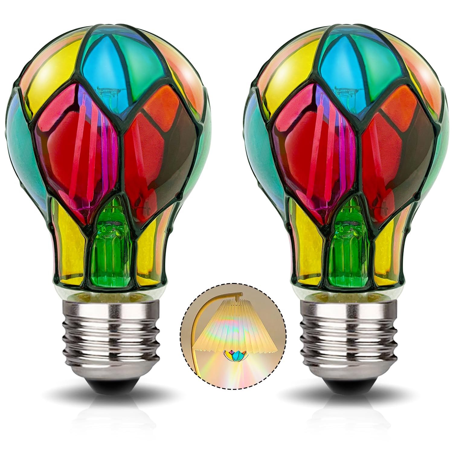 Aygrochy Dimmable Stained Glass Light Bulb LED Bulbs,3.5W E26 Base,A19 LED Colored Light Bulb,for Christmas Decoration,Party,Home Lighting,Garden,