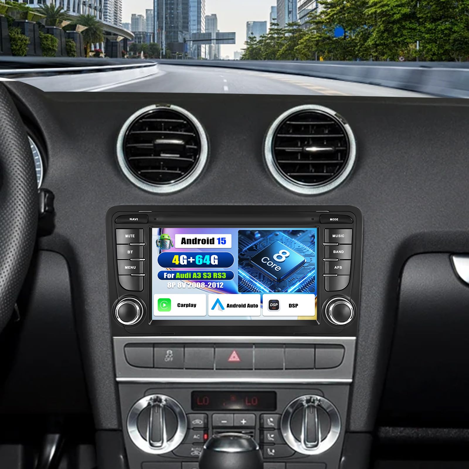 CAMECHO 8-Core 4+64G Android 15 Carplay Autoradio para Audi A3 S3 RS3 8P 8V 2008-2012, DSP Carplay, Pantalla Táctil de 7" Radio Bluetooth para Coche con Android Auto WiFi GPS FM/RDS 32EQ Mirror Link