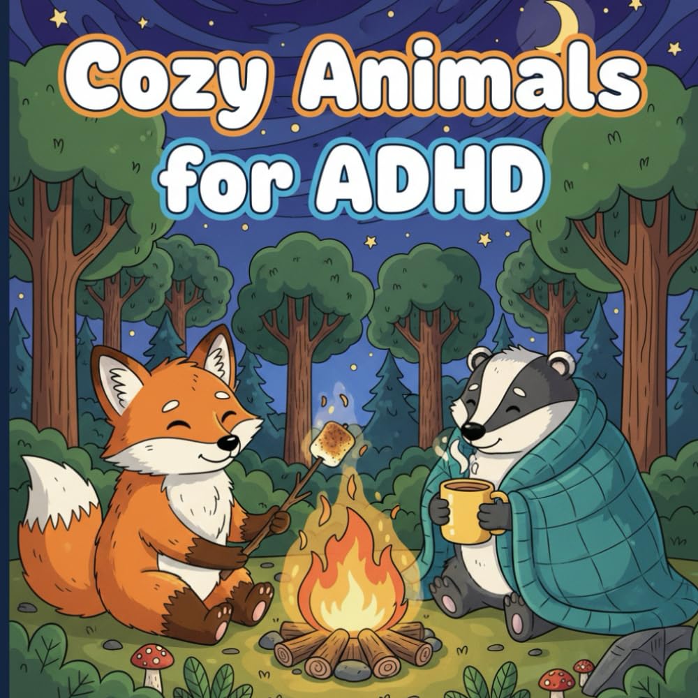 Cozy Animals for ADHD: anxiety relief coloring book-stress relief -easy pages for adhd minds