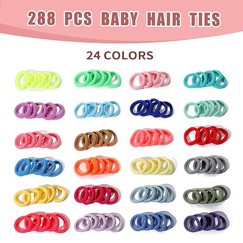 Miniatura 3 de 288 ligas para el pelo de bebé, 24 colores pequeños soportes para cola de caballo con herramientas de peinado, pequeños lazos de algodón sin