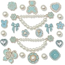 22Pcs Bling Rhinestones Shoe Charms for Girls,2 Sparkling Pearl Shoe Chains, Shoe Decorations Charms for Sandals Women Party