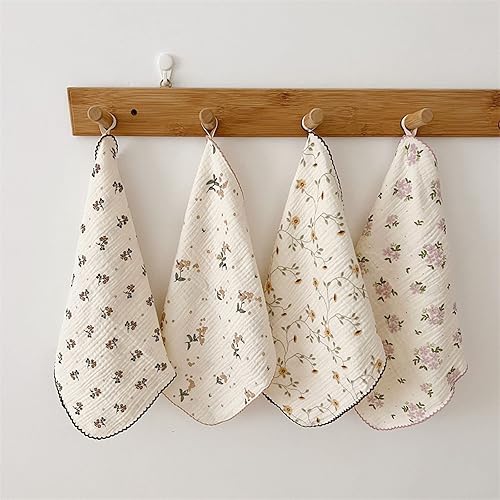 BuLuTu Lindas toallas de limpieza de muselina de algodón floral para el hogar y la cocina, paquete de 4 trapos de limpieza 11 x 11 pulgadas, 100%