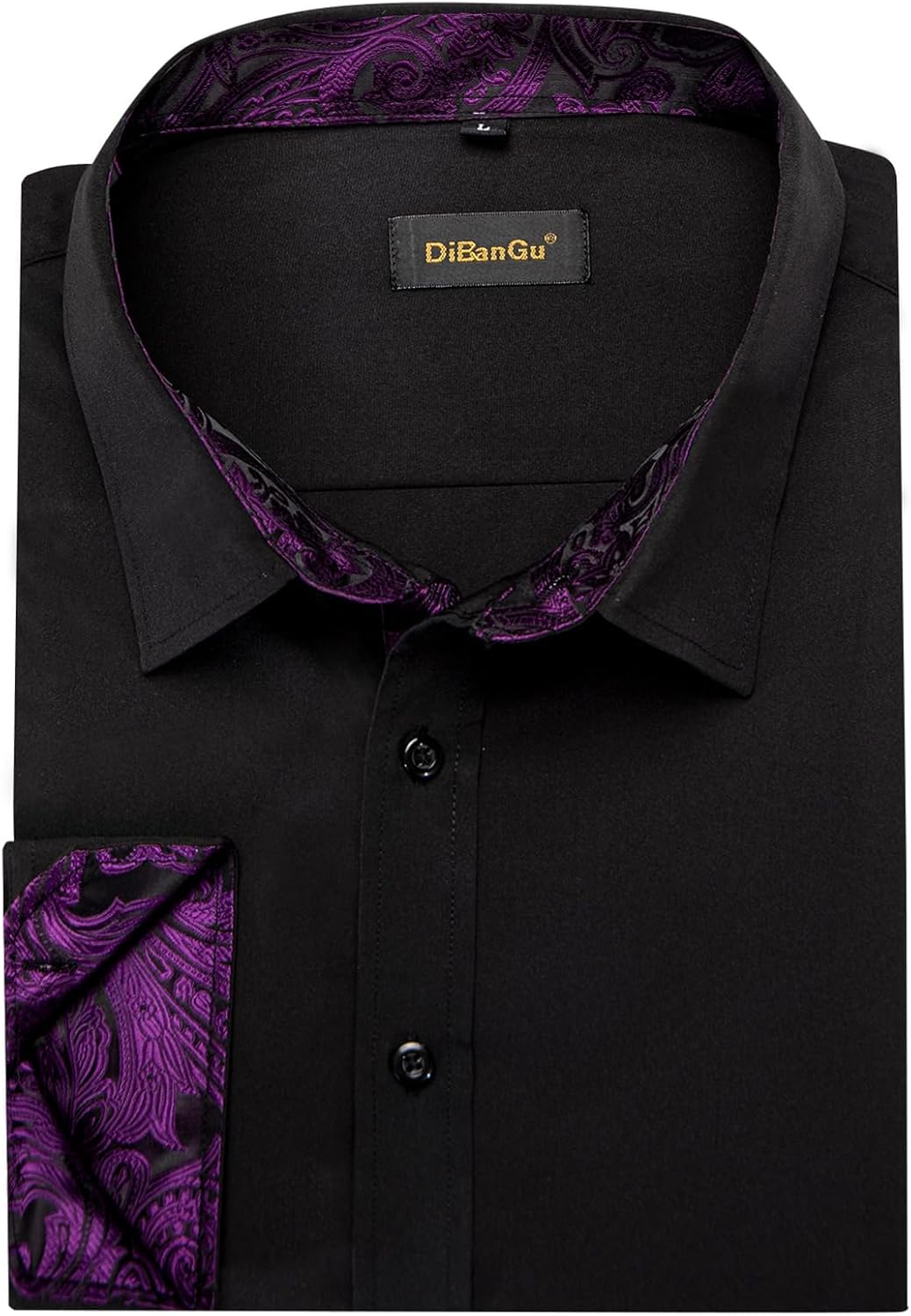 DiBanGu Mens Stretch Dress Shirt Long Sleeve Button Down Shirt Cotton Business Casual Shirts with Inner Contrast Wedding Prom - Image 4