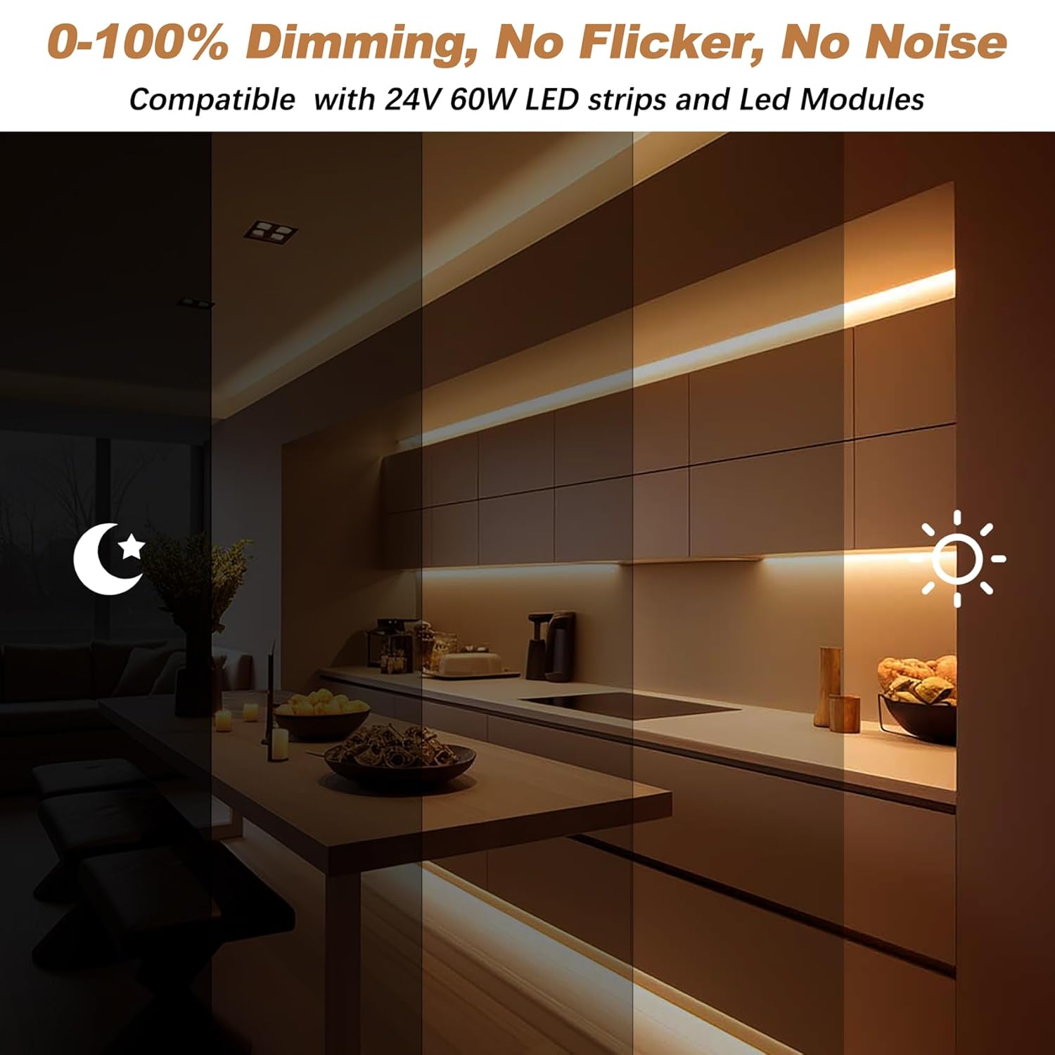 24V Dimmable LED Driver, 60W Triac ELV/MLV LED Transformer Compatible with Lutron&Leviton Switches, Dimmable Led Power Supply 60W 24V for LED Light Smooth Flicker Free Dimming - Image 6