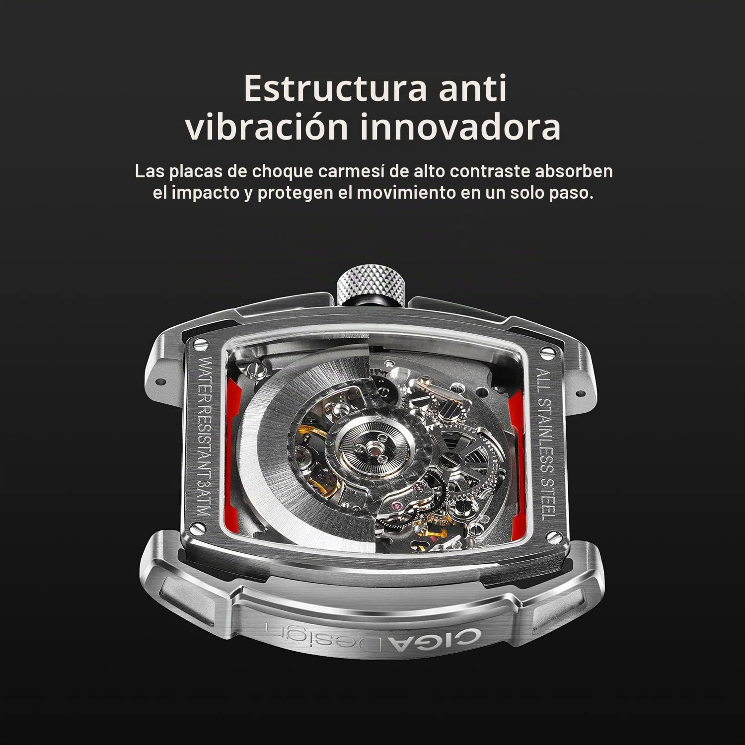 CIGADesign Reloj automático de titanio para hombre con correa de silicona y cristal de zafiro, gris titanio, Mecánica