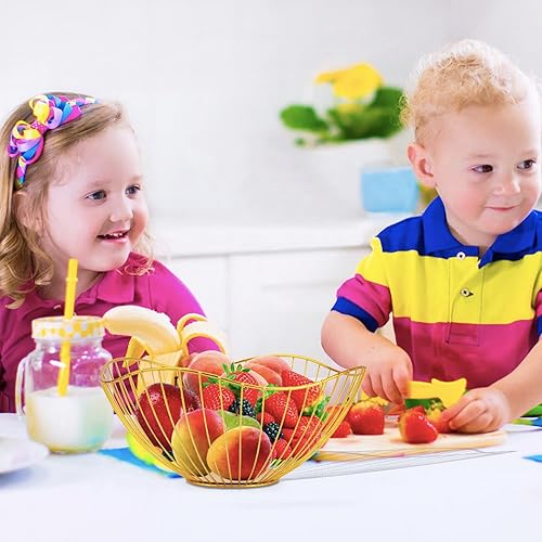 Miniatura 5 de Cesta de frutas de alambre de metal, cuenco de frutas dorado para encimera de cocina, soporte de frutas para encimera, decoración del hogar, centros