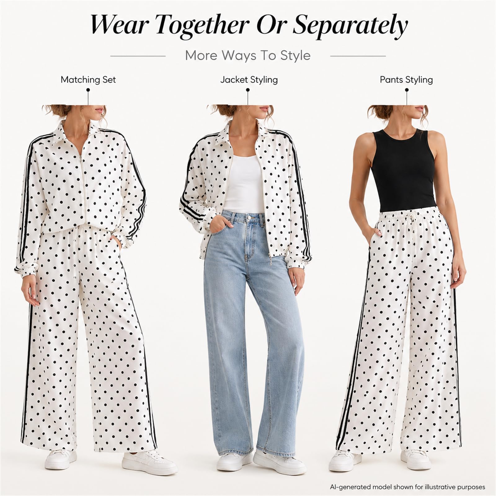 Damski 2-częściowy dres treningowy Polka Dot Cropped kurtka szerokie