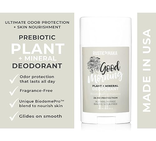 Miniatura 2 de Rustic MAKA Desodorante natural, buenos días, sin aluminio, sin parabenos, neutralizador de olores, sin fragancia, sin crueldad animal