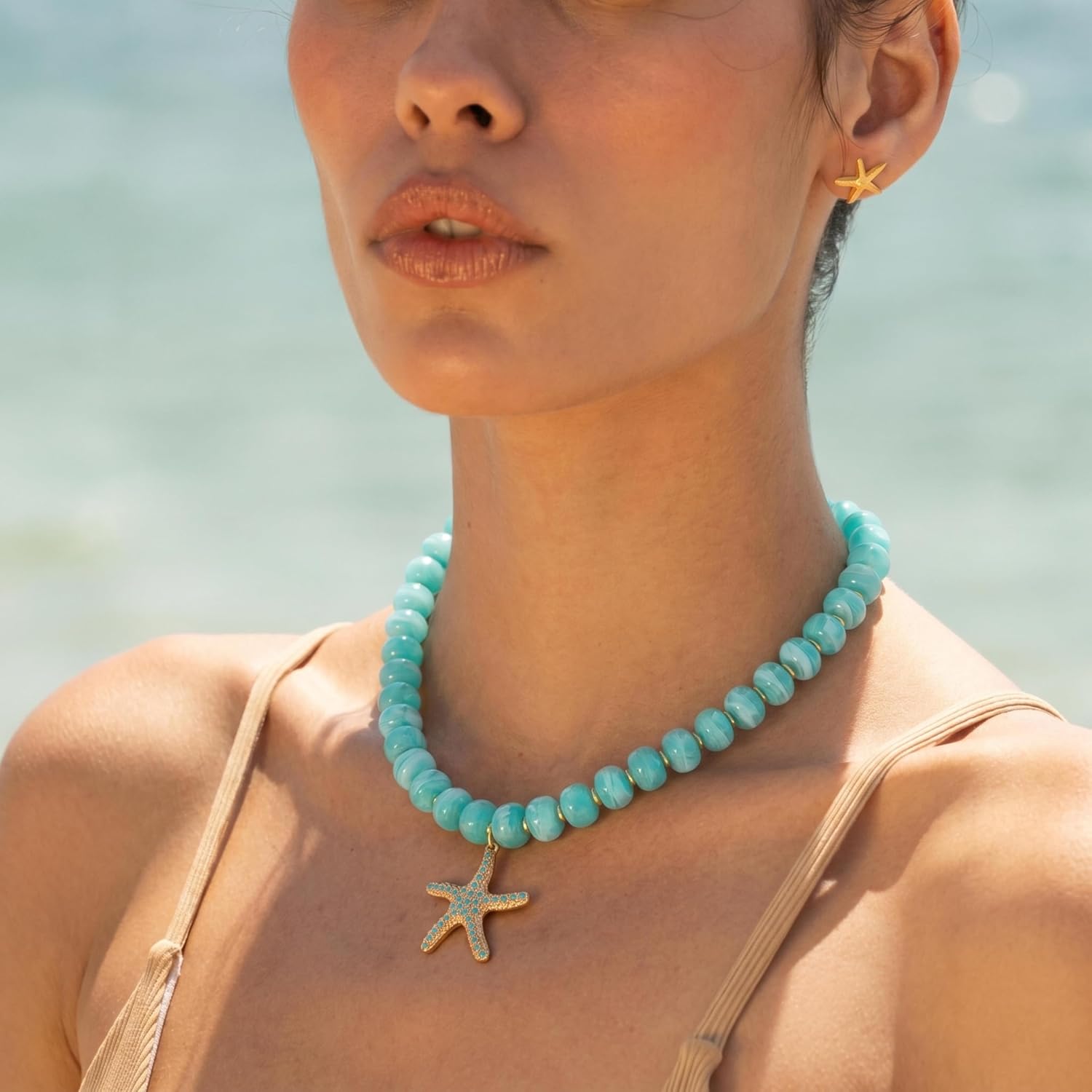 LILIE&WHITE Colorful Beaded Shell Necklace Gold Seashell Pendant Necklace Boho Coastal Summer Vacation Trendy Chunky Charm Statement Beach Jewelry