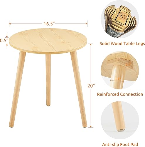 Miniatura 3 de Apicizon Mesa auxiliar redonda pequeña, moderna de madera clara, mesita de noche, mesa auxiliar para espacios pequeños, dormitorio, sala de estar,
