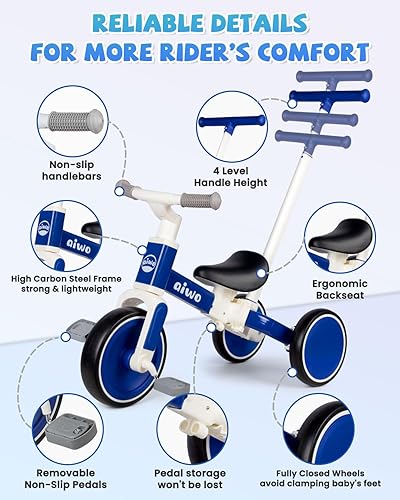 Miniatura 7 de aiwo Triciclo 5 en 1 para niños pequeños de 1 a 3 años, bicicleta de equilibrio para niños de 1 a 4 años, primer regalo, juguetes para montar
