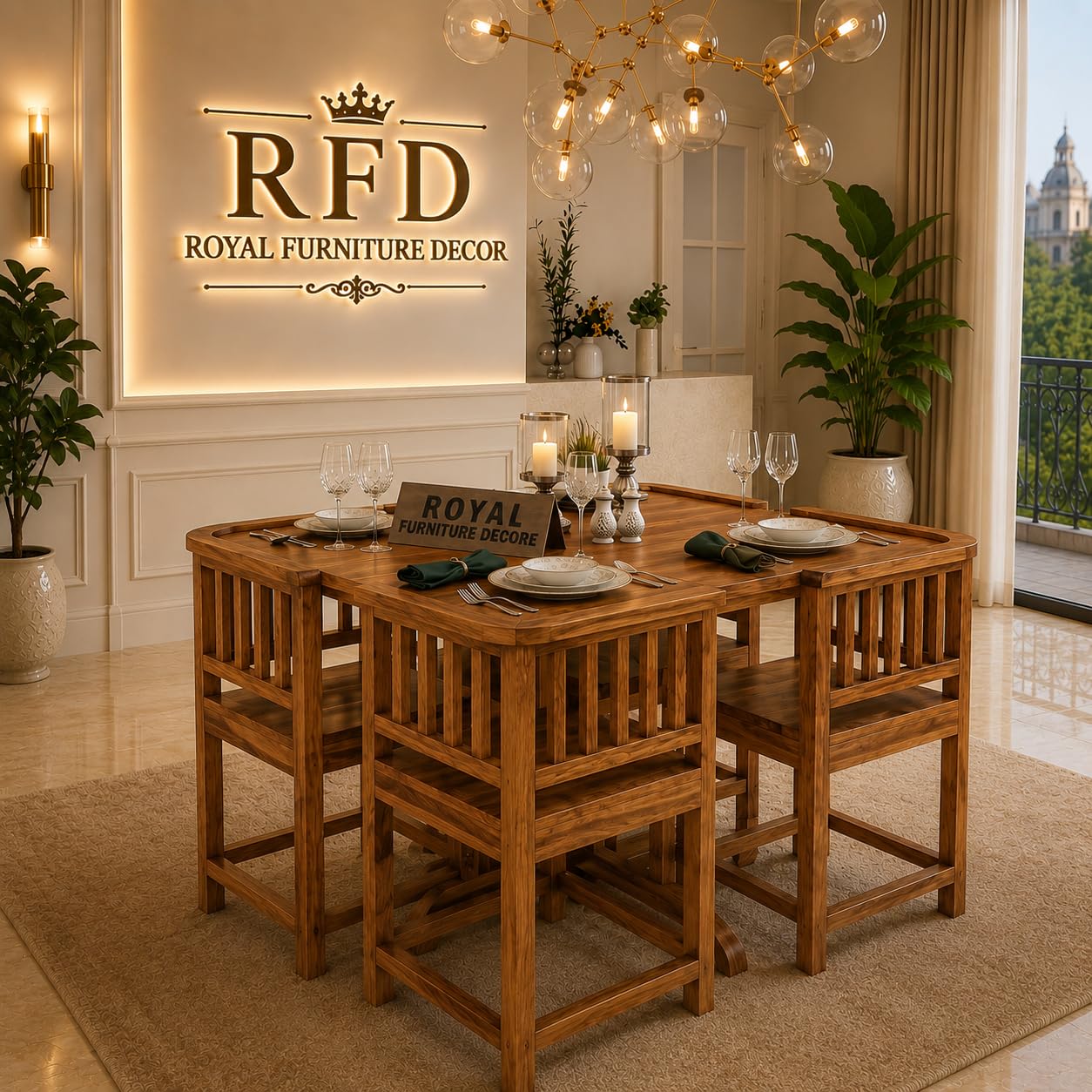 RFD - Royal Furniture Decore Sheeshm Wood Natural Finish 4-Seater Dining Table Set-image-9