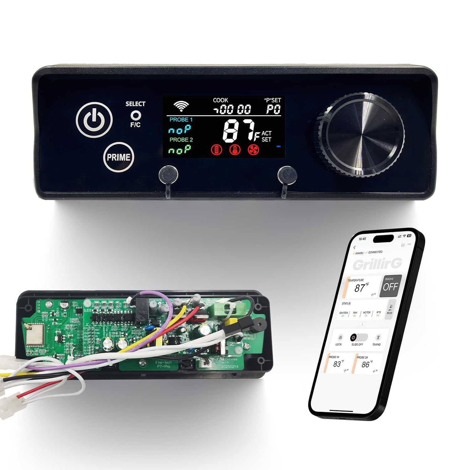 Rectangular WiFi PID Grill Controller Replacement for Pit Boss 440-1600 Navigator, Sportsman, Onyx, Pro Series, Mahogany, Competitiion, – App Wireless Control Board, 1°F Precision