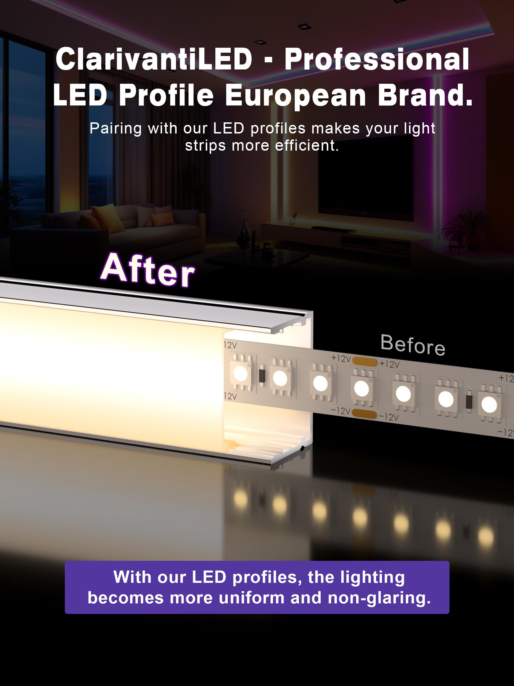 Perfil Aluminio Tira LED 1 (20×20mm U-Form, 5×2 Meter)
