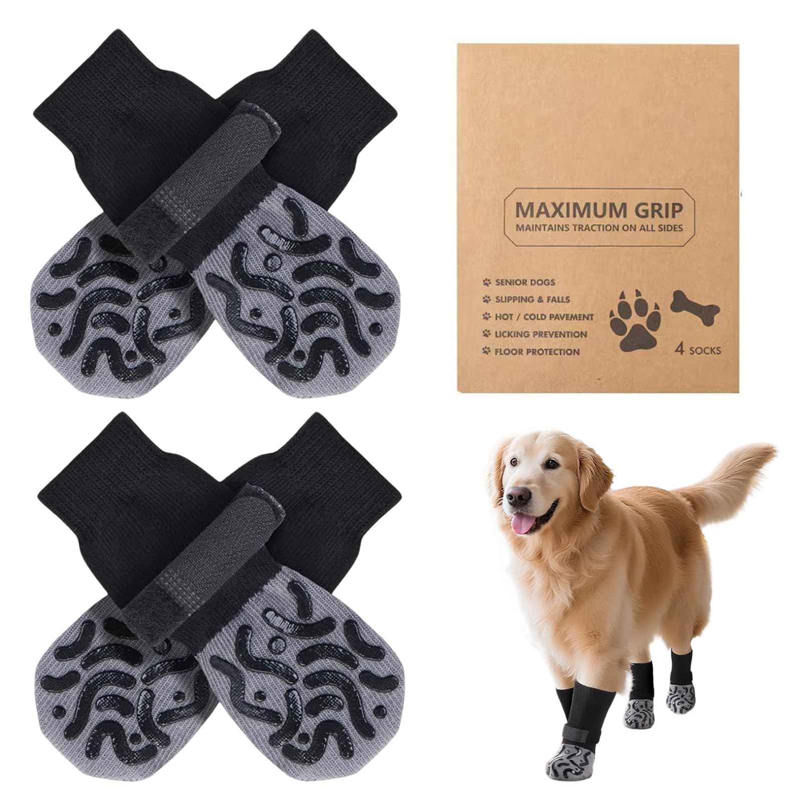 2 works Winter Dog Leg Warmers with Grips, Shoe Dog Socks for Cold Weather Adjustable Strap Shoes to Stop Paws Licking