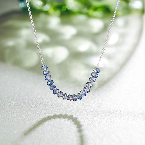 Vista 5 de ESSIE ODILA Collar para mujeres de cumpleaños, collar de plata de ley 925 con cuentas de cristal, regalo de joyería de cumpleaños para mujer