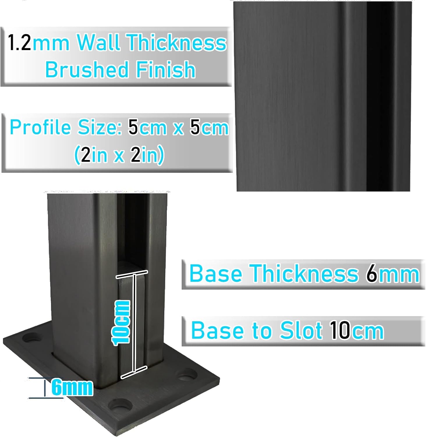External Internal Railing Post for 3/8"-1/2" Glass/ Plastics/ PC Panels, for Garden Channel Hallway Terrace, Black Metal Railings Posts/ Tempered Glass Balustrade Column, 25 59 33 Inches Tall ( Color