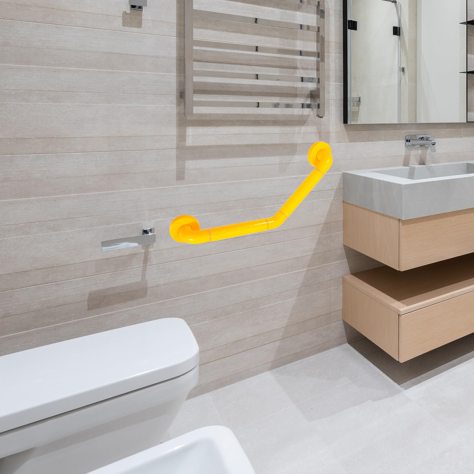 Pasamanos de Seguridad de Acero Inoxidable para Baño, Hogar y Ducha | Color Amarillo, Diseño Simple Creativo, Instalación Fácil, Uso Doméstico