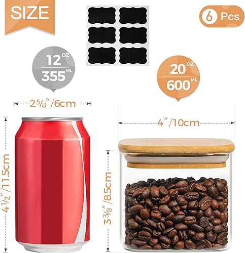 Miniatura 8 de ComSaf Recipiente hermético de almacenamiento de vidrio con tapa de madera (50 onzas/20 onzas), recipiente transparente para almacenamiento de