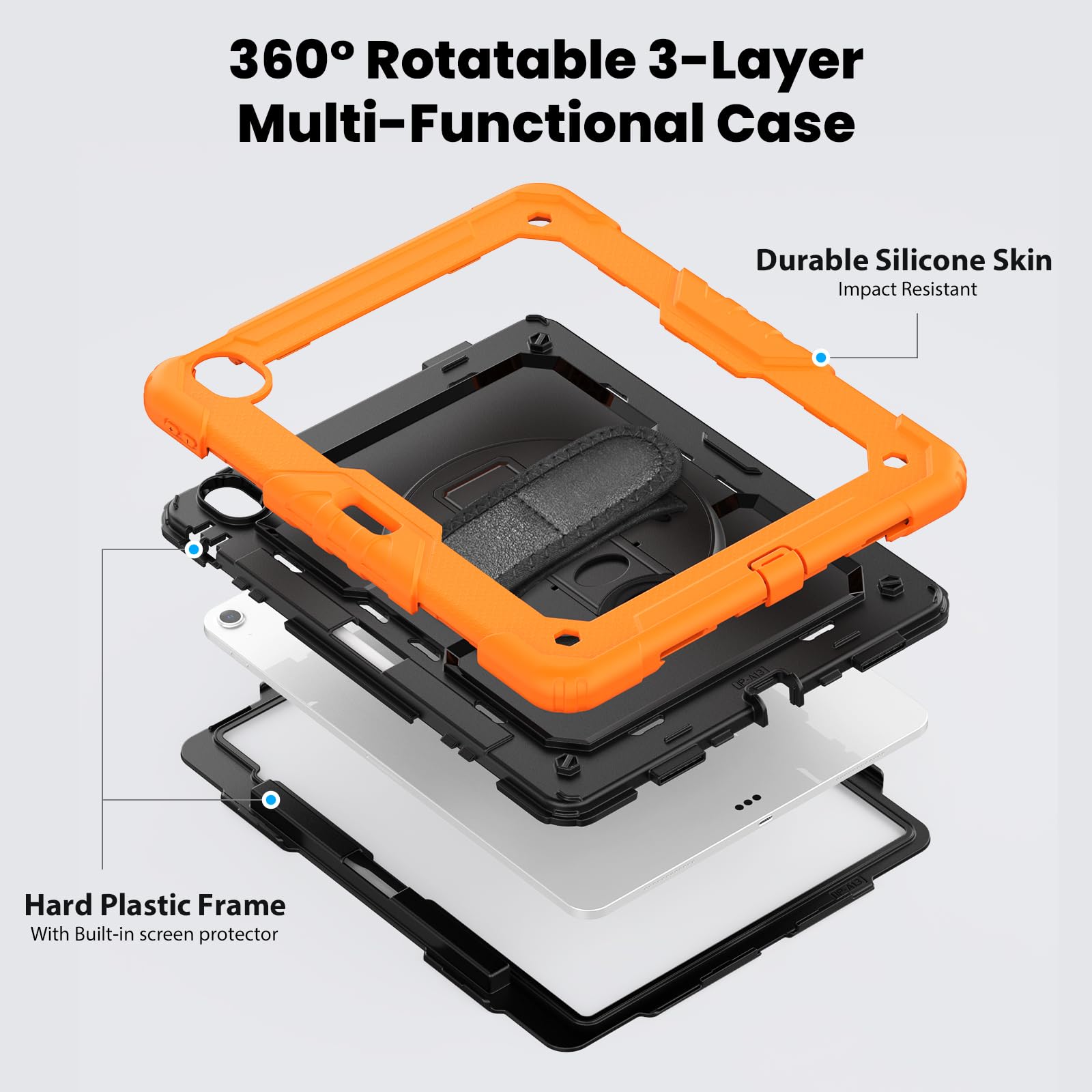 Custodia per iPad Air 13 Pollici (M2 2024) Cover in Silicone Resistente agli Urti con 360 Supporto Rotante, Tracolla e Porta Penna Cover Protettiva per iPad Air 13 Pollici (M2 2024